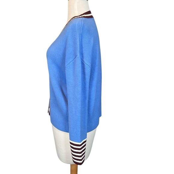 NWT French Connection Preppy Blue, White, Maroon Cardigan Small Button Down 90s - Picture 5 of 11